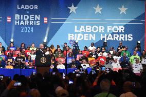 President Of The United States Joe Biden Delivers Remarks At A Political Rally Hosted By Union Members