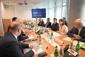 Emmanuel Macron at Preparation meeting for the Rugby World Cup prior to the French Top14 rugby union final match - Saint Denis