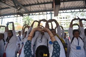 International Yoga Day In Suburban Train In Mumbai