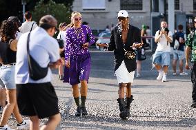 Celebrity Arrivals At Jordanluca Fashion Show During The Milan Men's Fashion Week Spring/Summer 2024
