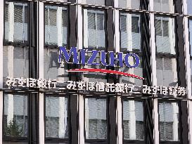 Signs and logos of three Mizuho Financial Group companies