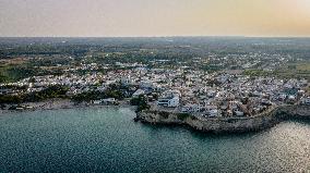 Aerial View Of Torre dell'Orso At Sunset