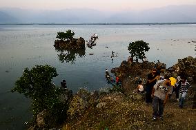 Tourists At Wular Lake In Bandipora