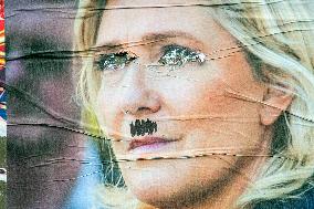 Deteriorated RN Poster With Marine Le Pen - Briancon