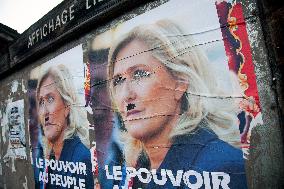Deteriorated RN Poster With Marine Le Pen - Briancon