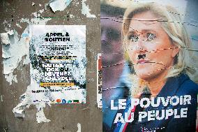 Deteriorated RN Poster With Marine Le Pen - Briancon