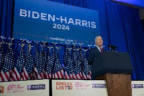 President Joe Biden makes remarks at a political event held by pro choice groups