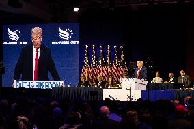 Donald Trump speaks at the ultra-conservative Road to Majority dinner