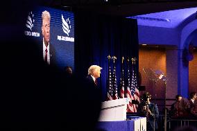 Donald Trump speaks at the ultra-conservative Road to Majority dinner