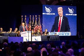 Donald Trump speaks at the ultra-conservative Road to Majority dinner