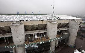 View of the Geoffroy Guichard stadium in Saint-Etienne with photovoltaic sensors