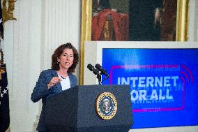 United States President Joe Biden, United States Vice President Kamala Harris and United States Secretary of Commerce Gina Raimo