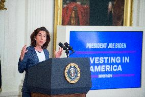 United States President Joe Biden, United States Vice President Kamala Harris and United States Secretary of Commerce Gina Raimo