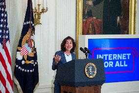 United States President Joe Biden, United States Vice President Kamala Harris and United States Secretary of Commerce Gina Raimo