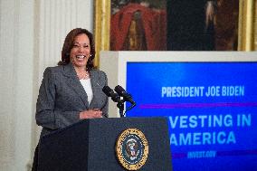 United States President Joe Biden, United States Vice President Kamala Harris and United States Secretary of Commerce Gina Raimo