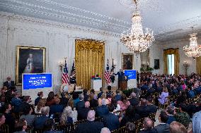 United States President Joe Biden, United States Vice President Kamala Harris and United States Secretary of Commerce Gina Raimo