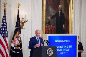 United States President Joe Biden, United States Vice President Kamala Harris and United States Secretary of Commerce Gina Raimo