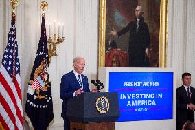 United States President Joe Biden, United States Vice President Kamala Harris and United States Secretary of Commerce Gina Raimo