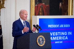 United States President Joe Biden, United States Vice President Kamala Harris and United States Secretary of Commerce Gina Raimo