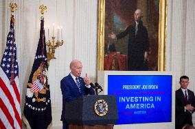 United States President Joe Biden, United States Vice President Kamala Harris and United States Secretary of Commerce Gina Raimo