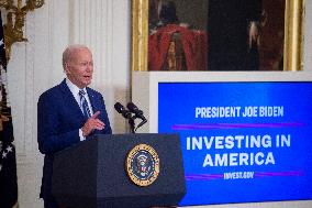 United States President Joe Biden, United States Vice President Kamala Harris and United States Secretary of Commerce Gina Raimo