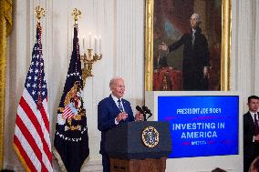 United States President Joe Biden, United States Vice President Kamala Harris and United States Secretary of Commerce Gina Raimo