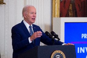 United States President Joe Biden, United States Vice President Kamala Harris and United States Secretary of Commerce Gina Raimo