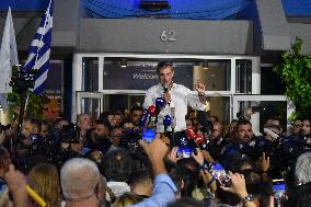 Newly Elected Prime Minister Of Greece Kyriakos Mitsotakis Speaks To Supporters In Athens