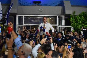 Newly Elected Prime Minister Of Greece Kyriakos Mitsotakis Speaks To Supporters In Athens