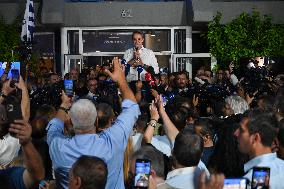 Newly Elected Prime Minister Of Greece Kyriakos Mitsotakis Speaks To Supporters In Athens