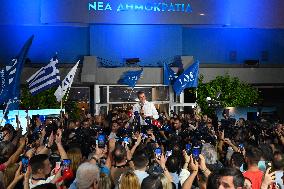 Newly Elected Prime Minister Of Greece Kyriakos Mitsotakis Speaks To Supporters In Athens