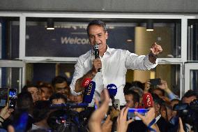 Newly Elected Prime Minister Of Greece Kyriakos Mitsotakis Speaks To Supporters In Athens