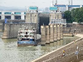 A Ship Passes Through The Gezhouba Dam Shiplock in Yichang