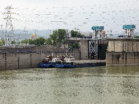 A Ship Passes Through The Gezhouba Dam Shiplock in Yichang