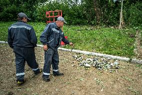 Aftermath of a russian rocket strik in Kramatorsk, Ukraine.