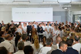 Macron Visits Military Hospital - Marseille