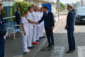 Macron Visits Military Hospital - Marseille