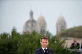 Macron Speaks At Fort St Jean - Marseille