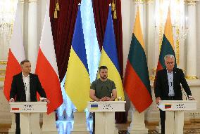 Polish,Lithuanian And Ukrainian Presidents Give A Joint Press-conference In Kyiv, Amid Russia's Invasion Of Ukraine.