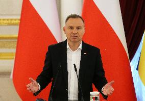 Polish,Lithuanian And Ukrainian Presidents Give A Joint Press-conference In Kyiv, Amid Russia's Invasion Of Ukraine.