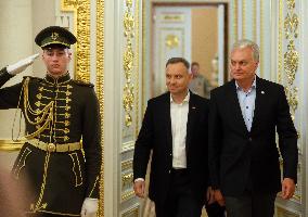 Polish,Lithuanian And Ukrainian Presidents Give A Joint Press-conference In Kyiv, Amid Russia's Invasion Of Ukraine.