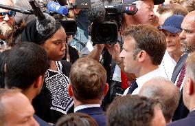 President Macron Visits The Benza District - Marseille