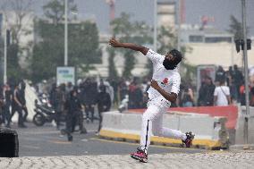 Protesters clash with police after the commemoration march for Nahel - Nanterre