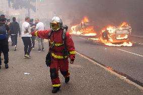 Protesters clash with police after the commemoration march for Nahel - Nanterre