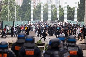 Protesters clash with police after the commemoration march for Nahel - Nanterre