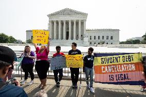 Students await a ruling by the Supreme Court student loan forgiveness