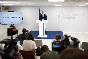 Jordan Bardella gives a press conference - Paris