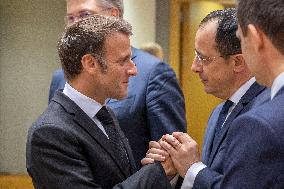 Emmanuel Macron President Of The Republic Of France At The European Council