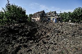 Aftermath of night shelling of Kushugum village in Zaporizhzhia by Russian army