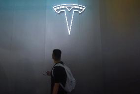 Tesla Booth At The 2023 World Artificial Intelligence Conference in Shanghai